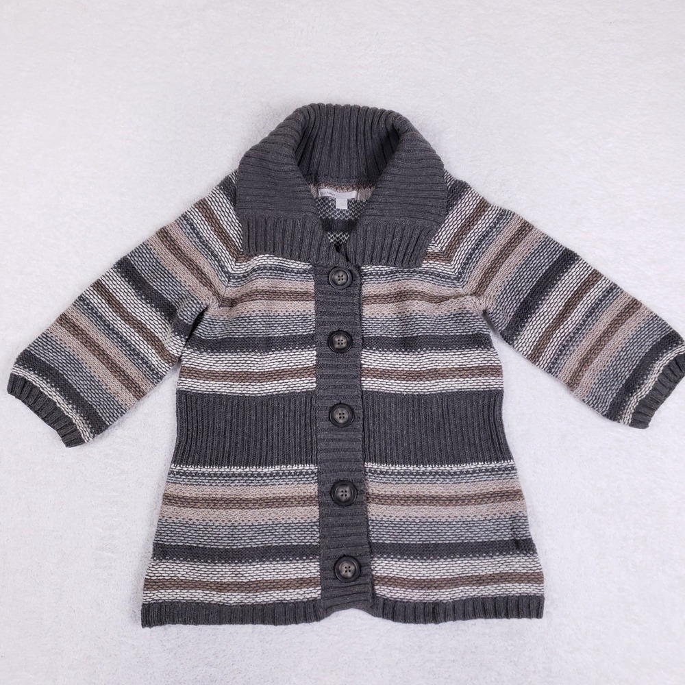 Old Navy Cardigan Sweater Womens S Grey Striped Wool Blend Chunky Shawl Collar